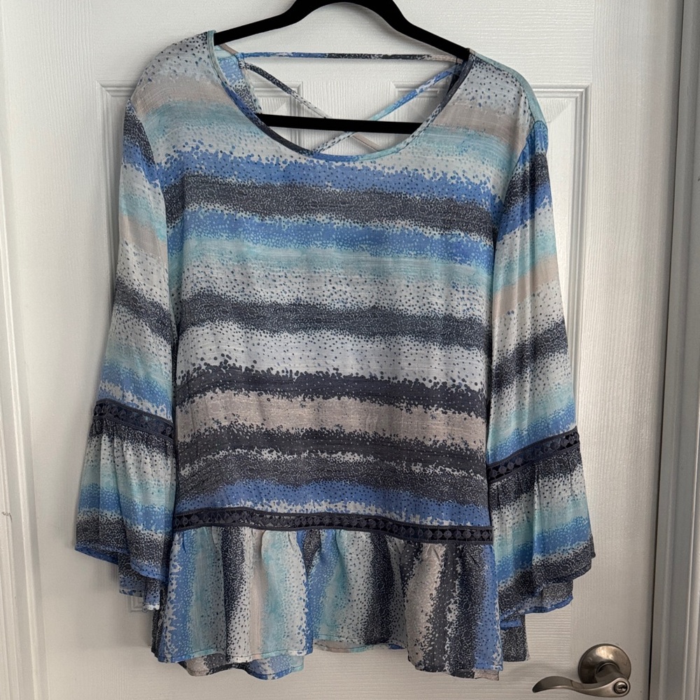 Elegant Blue and Gray Striped Women's Blouse